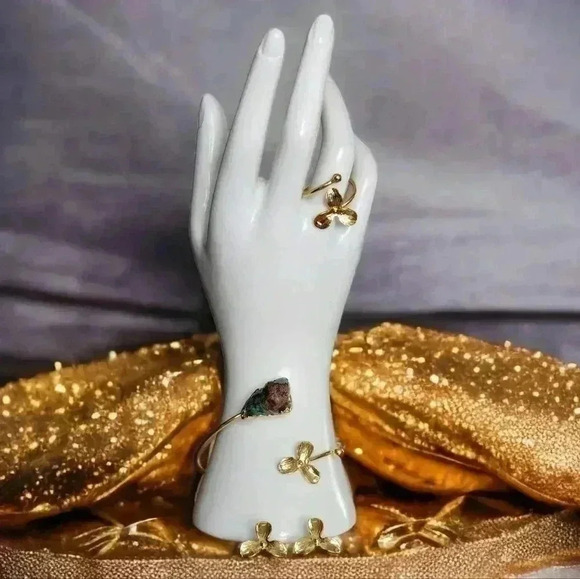 🆕Turkish 18K Gold Plated Artisan Set w/ Turquoise Gemstone 🌟Adjustable Fit - Picture 4 of 9